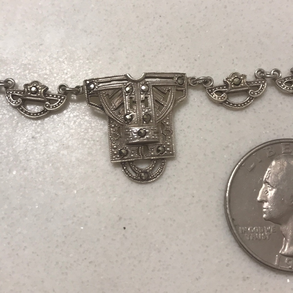 Vintage Sterling Silver Marcasite Necklace